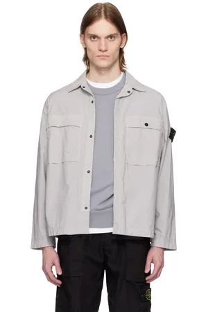 Stone Island Gray Stretch Cotton Tela Paracadute Overshirt