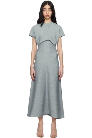 Totême Blue Slouch Waist Crinkled Midi Dress