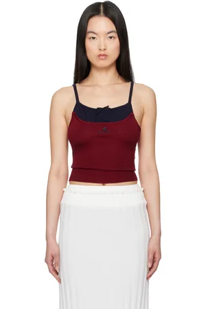 Shushu/Tong Red Patchwork Knit Sling Tank Top