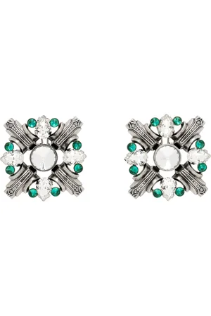 AREA Silver & Green Crystal Brooch Earrings