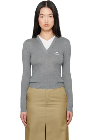 Shushu/Tong Gray Patchwork V-Neck Knit Sweater