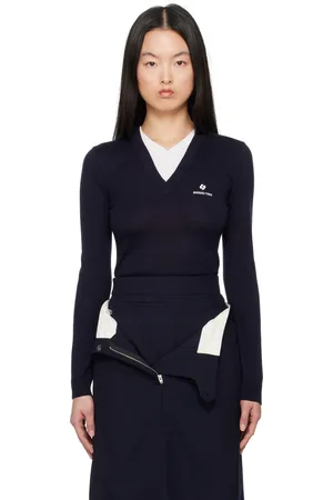 Shushu/Tong Navy Patchwork V-Neck Knit Sweater