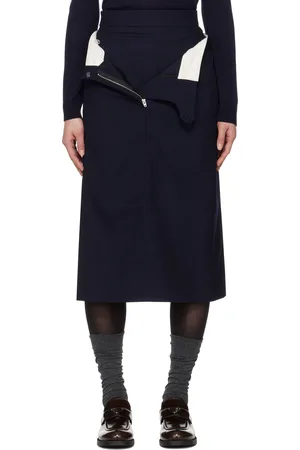 Shushu/Tong Navy Double Layer Midi Skirt