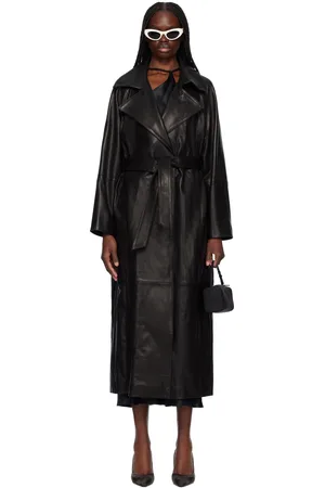 Nour Hammour Black Althea Belted Leather Coat