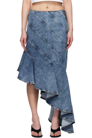 Alaïa Blue Spiral Denim Midi Skirt