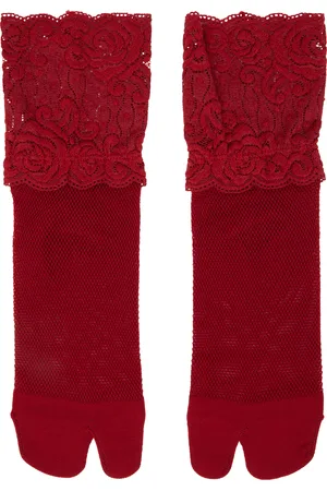 YOHJI YAMAMOTO Red Mesh/Lace Tabi Socks