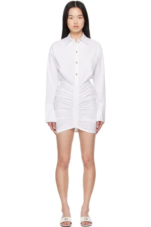 VERSACE White Ruched Shirt Minidress