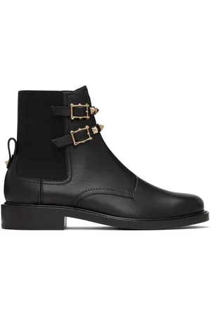 VALENTINO GARAVANI Double Strap Flat Rockstud Ankle Boots