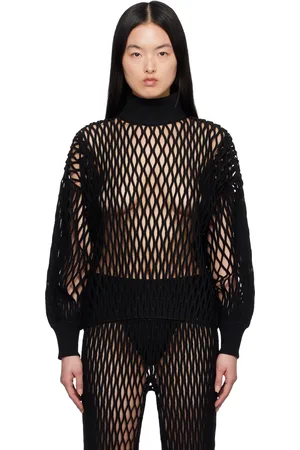 Alaïa Black Macramé Knit Loose Turtleneck