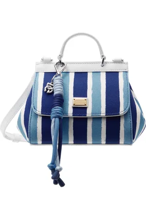 Dolce & Gabbana Kids Blue Striped Print Canvas Sicily Crossbody Bag