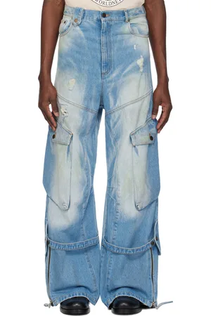 EgonLab SSENSE Exclusive Blue Paint Splatter Denim Cargo Pants