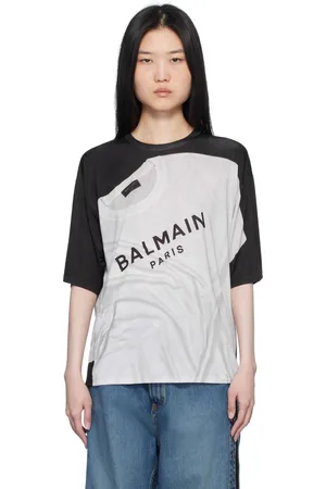 Balmain Black & White Loose Optical Illusion Print T-shirt