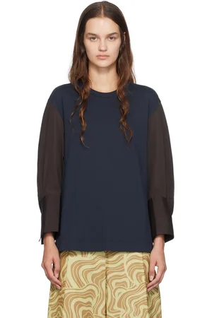 DRIES VAN NOTEN Navy Contrast Sleeves Long Sleeve T-Shirt