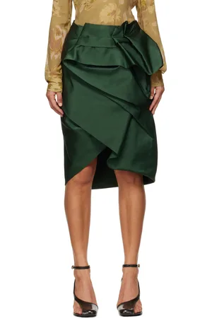 DRIES VAN NOTEN Green Draped Peplum Midi Skirt