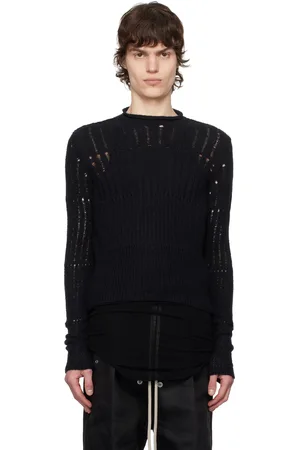 Rick Owens Black Hollywood Cropped Biker Round Neck Sweater