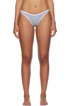 Frankies Bikinis Blue & White Dove Striped Classic Bikini Bottom