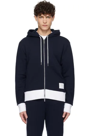 Thom Browne Navy Classic 4-Bar Jersey Zip-Up Hoodie