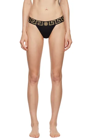 VERSACE Black Greca Border Thong