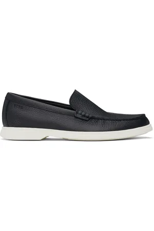 HUGO BOSS Navy Tumbled-Leather Loafers