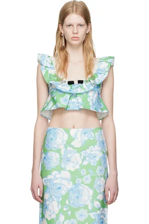 Shushu/Tong Blue & Green Ruffled Tank Top