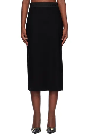 VERSACE Black Logo Pencil Midi Skirt