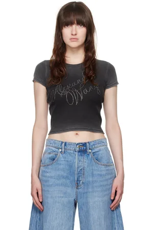 Alexander Wang Gray Crystal-Cut Logo T-Shirt
