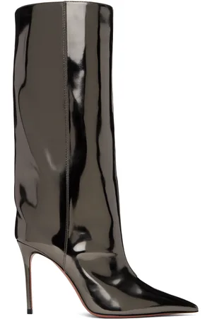 Amina Muaddi Gunmetal Fiona 95 Tall Boots
