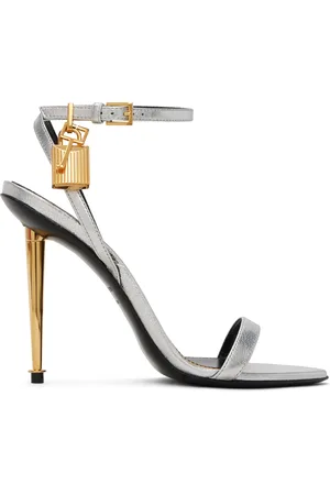 Tom Ford Silver Padlock Pointy Naked Heeled Sandals