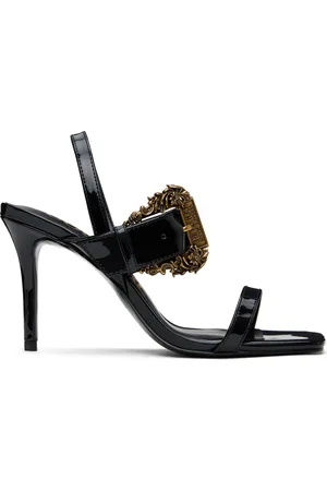 VERSACE Black Baroque Buckle Patent Emily Heeled Sandals