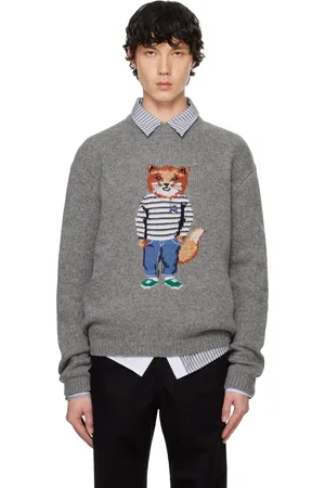 Maison Kitsuné Gray Dressed Fox Intarsia Sweater