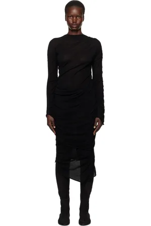 Issey Miyake Black Ambiguous Wool Midi Dress