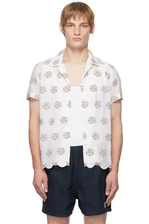 BODE White Floral Aperture Short Sleeve Shirt