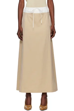 DRIES VAN NOTEN Beige Drawstring Midi Skirt