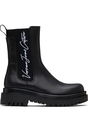 VERSACE Black Signature Logo Drew Chelsea Boots
