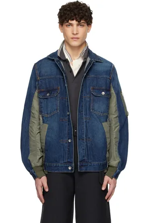SACAI Blue & Khaki Nylon Twill Denim Jacket