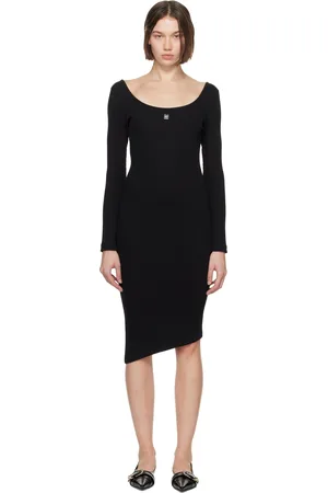 Givenchy Black Asymmetric Ribbed Cotton 4G Liquid Midi Dress