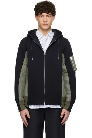 SACAI Navy & Khaki Sponge Sweat x Nylon Twill Hoodie