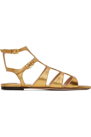 Tom Ford Gold Laminated Printed Lizard Sandals