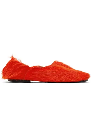 Jil Sander Orange Long Hair Pony Loafers