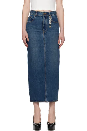 AREA Blue Zip Slit Denim Midi Skirt
