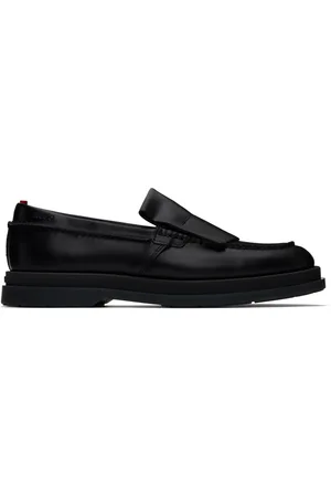 HUGO BOSS Black Leather Fringe Trim Loafers