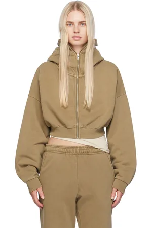 Entire Studios Beige Cropped Full Zip Hoodie