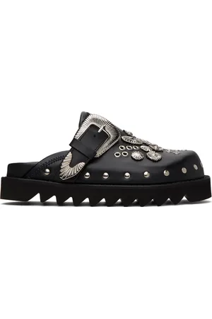 TOGA PULLA Black Eyelet Metal Sabot Slippers