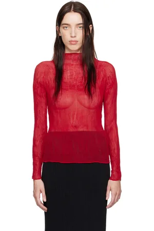 Issey Miyake Red Chiffon Twist 2 Turtleneck