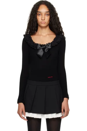 Shushu/Tong Black Neck-Embellished Knitwear Bodysuit