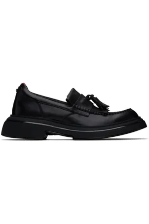 HUGO BOSS Black Leather Tassel Trim Loafers