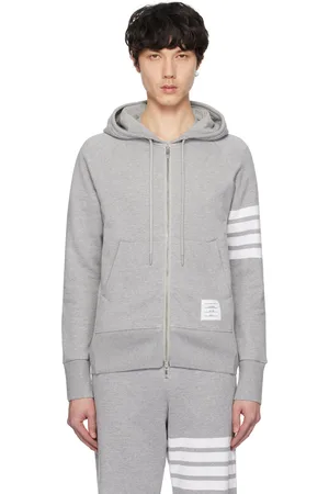 Thom Browne Gray Classic Loopback 4-Bar Full Zip Hoodie