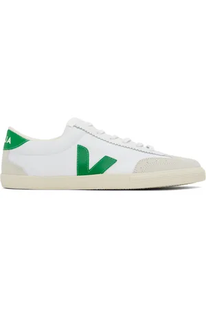 Veja White & Green Volley Canvas Sneakers