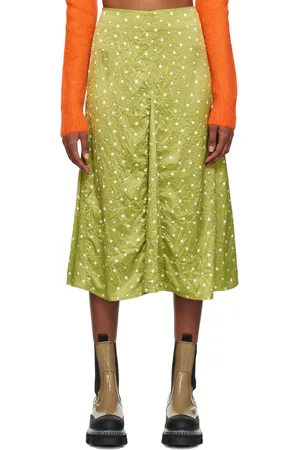 Ganni Green Polka Dot Midi Skirt