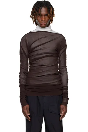 DRIES VAN NOTEN Brown Sheer Draped T-shirt